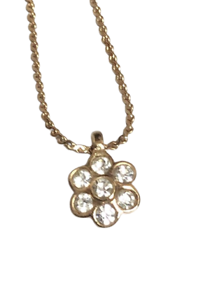 #ad Christian Dior Logo Rhinestone Flower Pendant Necklace Gold Chain length 45cm