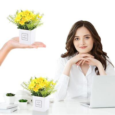 #ad Artificial Flower Arrangements Daisy Bouquet Fake Floral Plants Mini Yellow