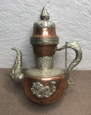 #ad Antique Ornate Copper amp; Metal Tibetan Teapot 9quot; x 7quot;