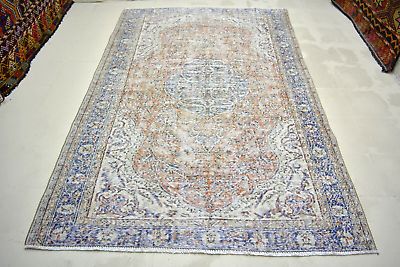 #ad Blue Medallion Rug Turkish vintage Carpet 5.4x8ft Traditional Antique Red Rug