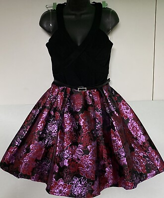 #ad NWT Crystal Doll Black Bodice W Criss Cross lace Design Dress Floral Size 13
