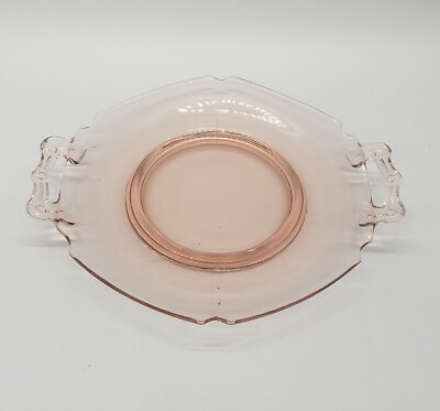 #ad Vintage Pink Depression Glass Double Handle Plate 8quot; **