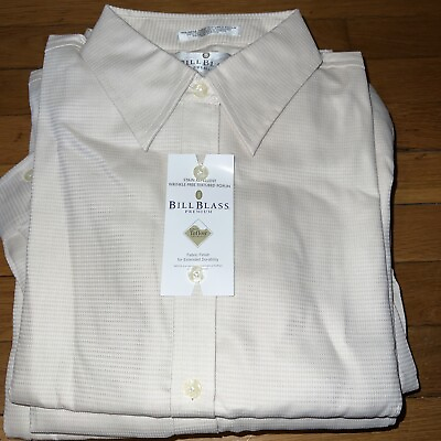 #ad Bill Blass Premium Womens L Wrinkle Free Long Sleeve Button Up POPLIN Cream