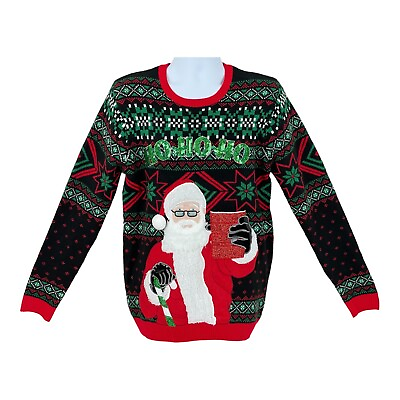 #ad Christmas Sweater Santa w Red Solo Cup Size MEDIUM Sequins Sparkle 115 3
