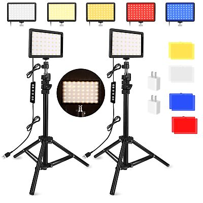#ad 2 Pack LED Video Light Photography Lighting Kit 2400 6800K Dimmable Studio ...