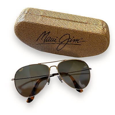 #ad Maui Jim Mavericks 246 16 Aviator Sunglasses Gold Brown Maui Polycarb Lenses