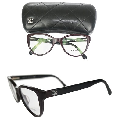 #ad CHANEL CC Bicolor Glasses Eye Wear Plastic 3315 A Bordeaux Black Italy 04YB339