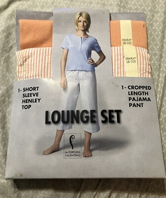 #ad NWT Set Women Fortuna Valentino Cropped Lounge Pants And Button down Top Sz M