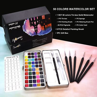 #ad 50 100 Color Solid Watercolor Painting Set Colors Palette Beginner Art Supplies
