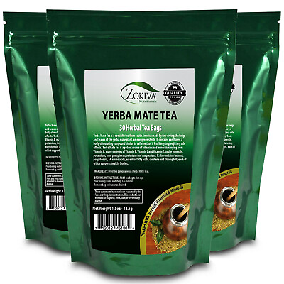 #ad Yerba Mate Tea Bags 3 Pack 30 Bags 100% Pure All Natural Premium Herbal Tea
