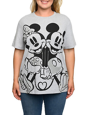 #ad Mickey amp; Minnie Mouse T Shirt Gray Back To Back Women#x27;s Plus Size Disney