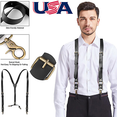 #ad American Y shape Vintage Leather Straps Carrying Strap Suspender Belt 4 Hooks US $15.99