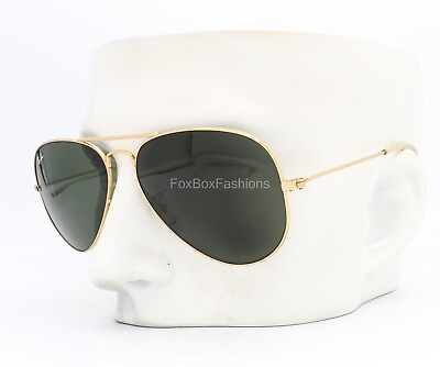 #ad Ray Ban RB 3025 L0205 Aviator Sunglasses Gold Green Glass Lens 58mm Medium
