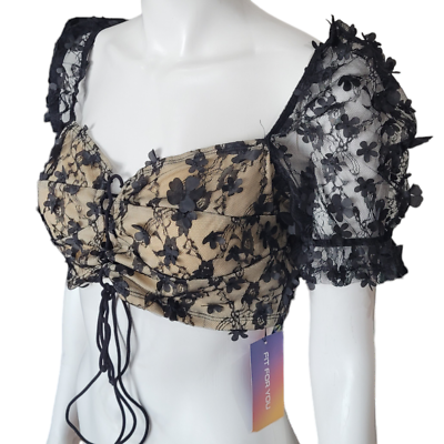 #ad NWT SHEIN womens floral black lace corset string half shirt whimsygoth sz. xl