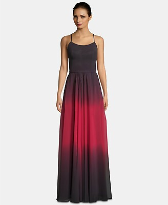 #ad Betsy amp; Adam Lace Up Ombré Chiffon Gown Black Red Size 8 $259 $99.99