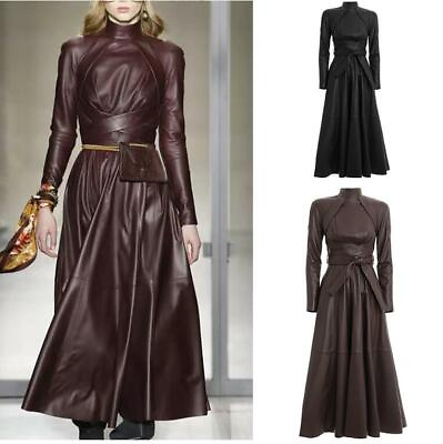 #ad Runway Womens Winter Leather Dress Long A Line Inspired Party Vestidos Ball Gown