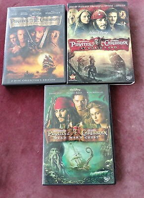 #ad Pirates of The Caribbean 1 2 3 Johnny Depp DVD Lot 3 Movies 2 Disc Collectors
