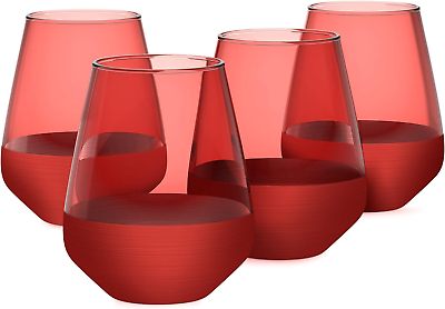 #ad Stemless Wine Glasses – Red Wine Glasses Set of 4 – 14.3Oz Colorful Wine Glasses