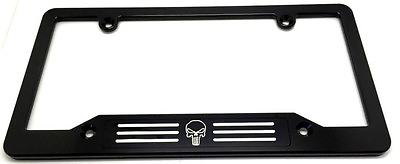 #ad Punisher HMC Billet Aluminum License Plate Frame Black Anodized Black Badge