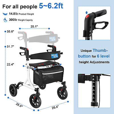 #ad Rollator Walker with Seat Fold Up Heavy Duty Mobility Walking Aid for Adult USA $94.95