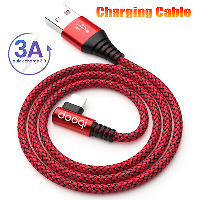 #ad 8Pin iOS USB Fast Charger Charging Elbow Data Cable 90 Degree Angle Braided Rope