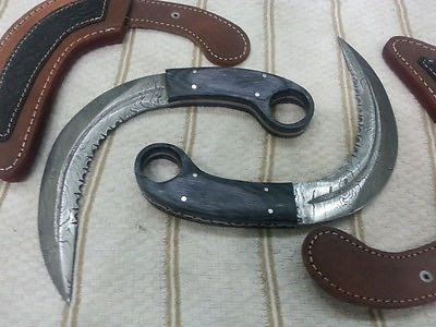 #ad Custom hand made knife king#x27;s Damascus Steel quot;RAID II Silatquot; Karambit pair