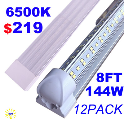 #ad 8FT 12PCS LED Shop Light Linkable Tube Fixture 144W Fluorescent Light Bulbs led