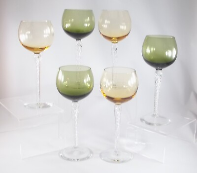 #ad Artland Braid Set of 6 Wine Glasses Amber amp; Green Bowls