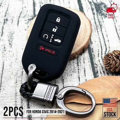 #ad 2pcs 5 Button Key Fob Case Cover Key Chain for 2014 2021 Honda Civic Accessories