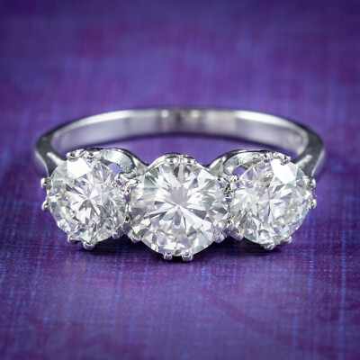#ad EDWARDIAN STYLE DIAMOND TRILOGY RING 2.75CT DIAMOND WITH CERT