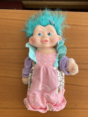 #ad Applause Toys Magic Troll Plush Vintage 11” Soft Body Green Hair Pink Gown 1991