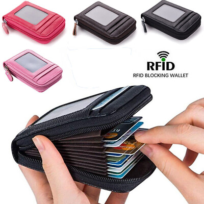 #ad Anti theft Credit Card Holder RFID Blocking Leather Wallet Women Men Coin Purse