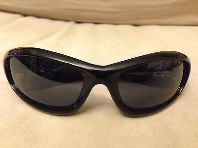 #ad Black Sunglasses Wrap Sports Style Gray tinted Lenses Rocker Hand Logo @ Temple