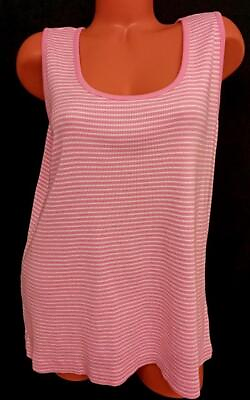 #ad Fashion bug pink white striped scoop neck perfect fit short sleeve top 22 24W