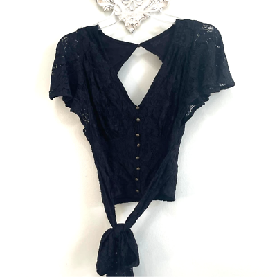 #ad Anthropologie Crop Lace Top Womens M NWT Black Beachy Going Out Party