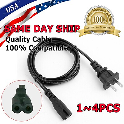 #ad AC Power Cord 2 Prong Cable for PS4 PS3 PS2 Slim XBOX PC LAPTOP PSV Monitor TV