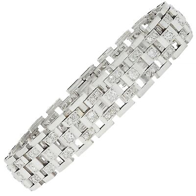 #ad French Mid Century 4.20 CTW Diamond Platinum Vintage Panther Link Bracelet
