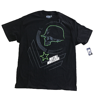 #ad NWT Metal Mulisha Men XL Black Crew Neck Short Sleeve Skull Green