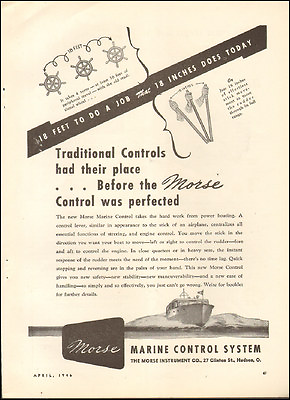 #ad 1946 Vintage ad for Morse Marine Control System retro Boats 062616