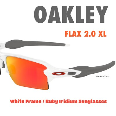 #ad NEW Oakley Flak 2.0 XL Men#x27;s Sunglasses. White Frame With Ruby Iridium Lenses