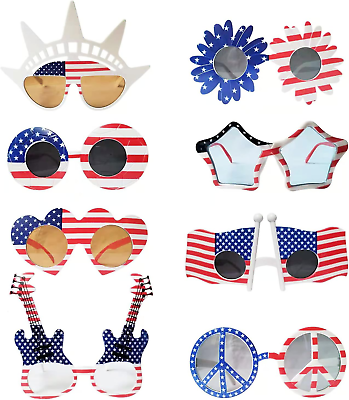 #ad 8 Packs American Flag Glasses USA Veterans Day Memorial Day Patriotic Party Sung