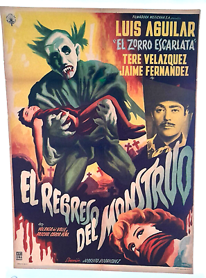 #ad poster on linen THE RETURN OF THE MONSTER 1959 ORIGINAL MEXICO 1sht LINENBACKED $449.96