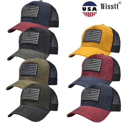 #ad Mens Hip Hop Trucker Mesh Baseball Cap USA Snapback Hats Cotton Flat Adjustable