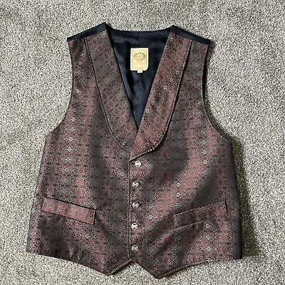 #ad Mens M Wah Maker Frontier Vest Maroon Floral Western True West Outfitters USA