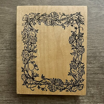 #ad 1988 PSX K 992 Rubber Stamp Rose Border Floral Frame 4.5 X 3.5 Inches