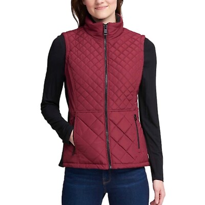 #ad ANDREW MARC Ladies#x27; Quilted Vest Size Small Red Beet Full Zip Sleeveless Jacket