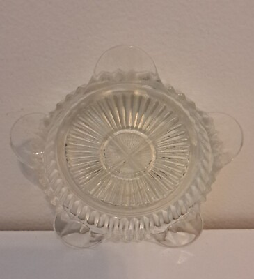 #ad Vintage Depression Clear Glass Ashtray Flower Pattern Round Small