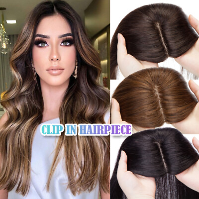 #ad CLEARANCE 100% Human Hair Extensions Toupee Clip In Women Topper Top Hairpiece