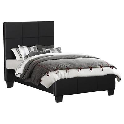 #ad Lexicon Lorenzi Contemporary Wood and Faux Leather Twin Bed in Black