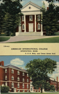 #ad American International College Springfield Massachusetts Linen Postcard 1952